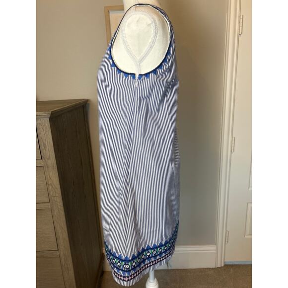 Vineyard Vines | Blue/White "Sarah Striped" Embroidered Trimmed Shift Dress | 2 - Picture 13 of 17